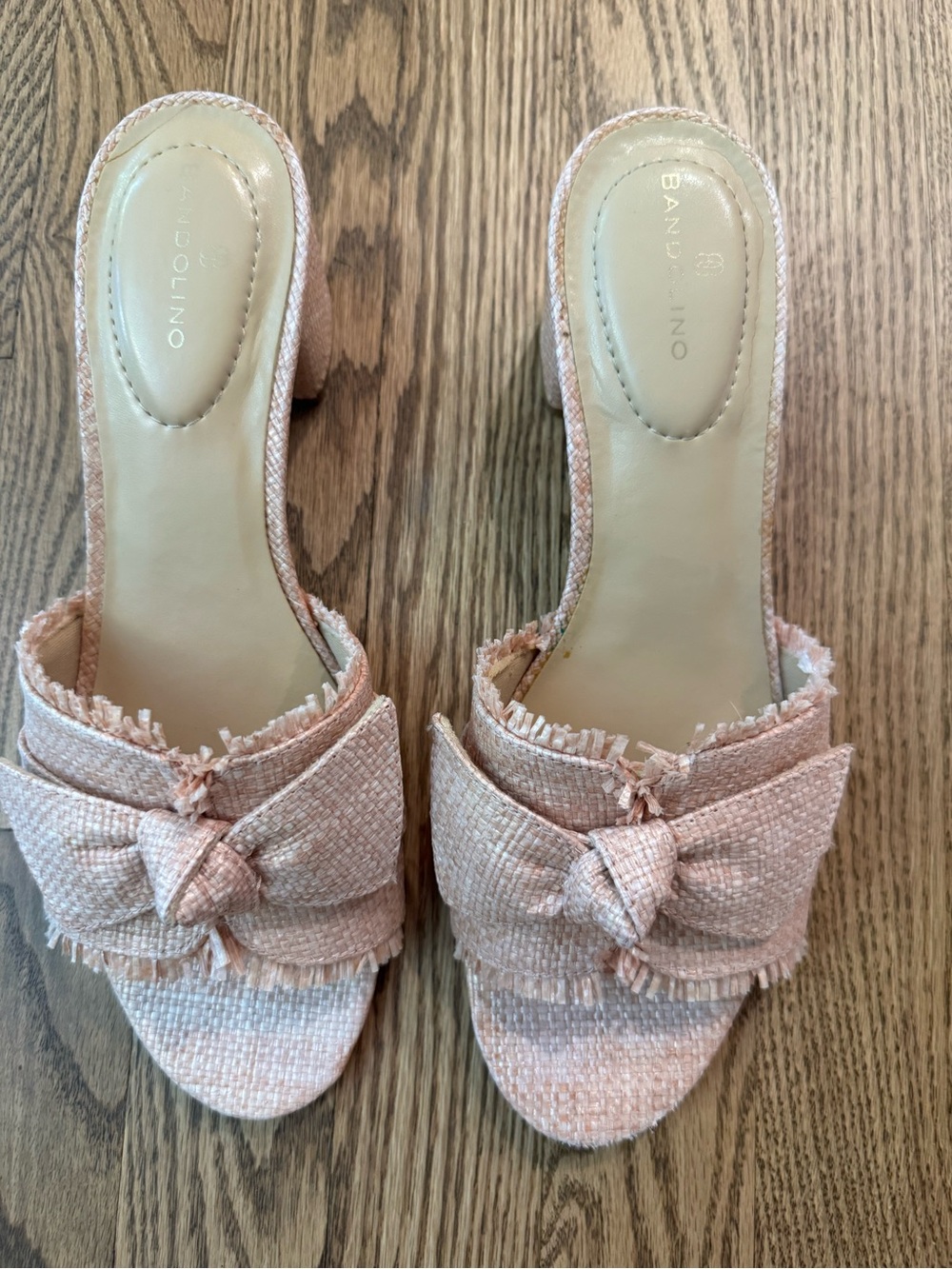 Bandolino Women's Peach/Pink Open-Toe Block Heel Slide Sandals—Casual Summer